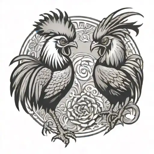 roosters fighting stance tattoo design idea