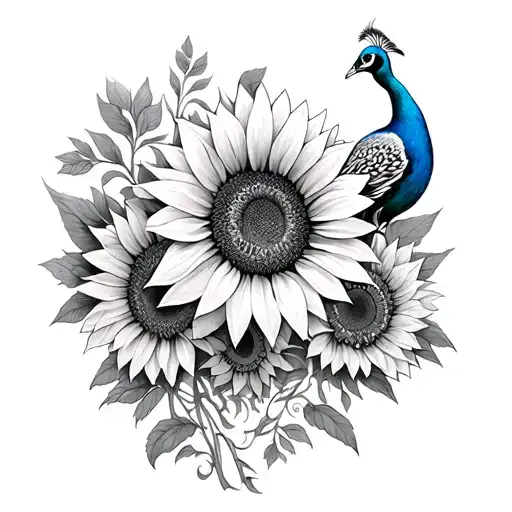 Oshun peacock sunflowers tattoo design idea
