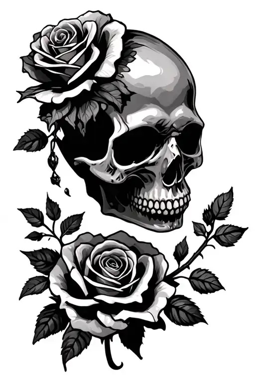 skull and roses, with something about living a depressing life as a young kid and grown up to become rich tattoo design idea