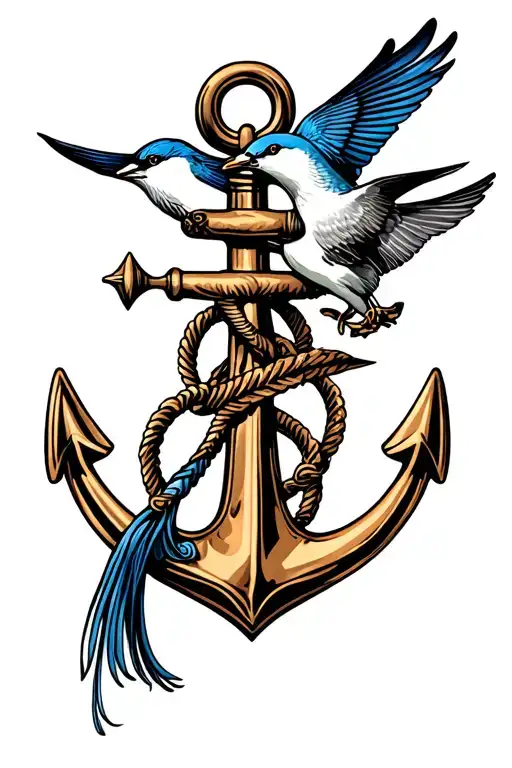 anchor and two swallow bird tattoo design idea