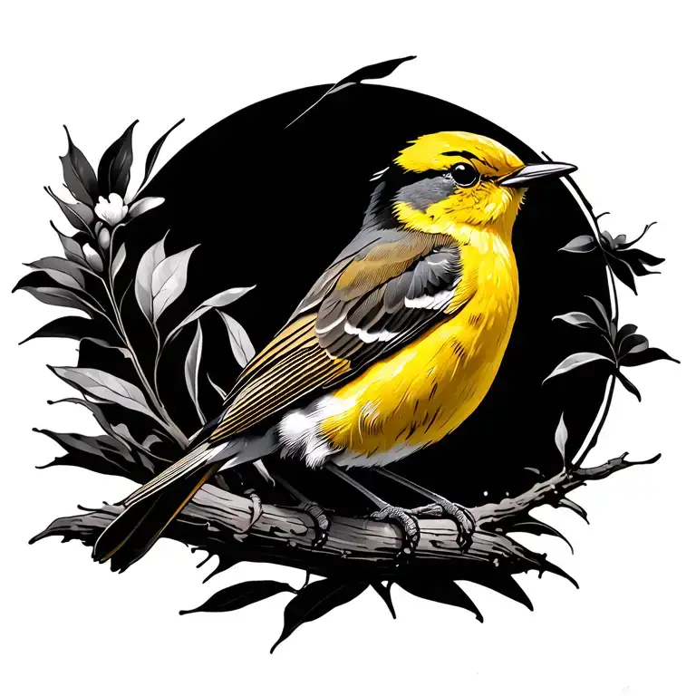 yellow warbler on the back tattoo design idea
