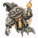 puppet holding a candle burning tattoo design idea