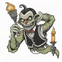 puppet holding a candle burning tattoo design idea