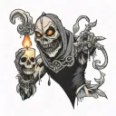 puppet holding a candle burning tattoo design idea