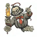 puppet holding a candle burning tattoo design idea