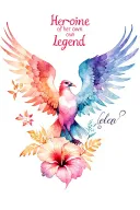 "Heroine of her own legend " phoenix rising from ashes with wings open, hibiscus flowers. tattoo design idea