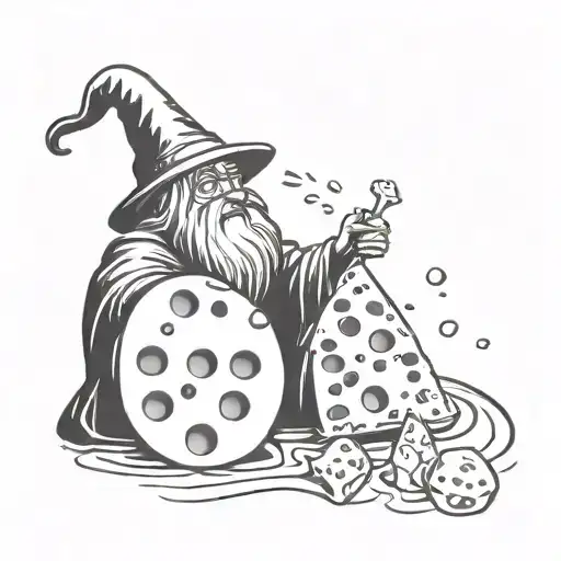 a wizard casting swiss cheese tattoo design idea