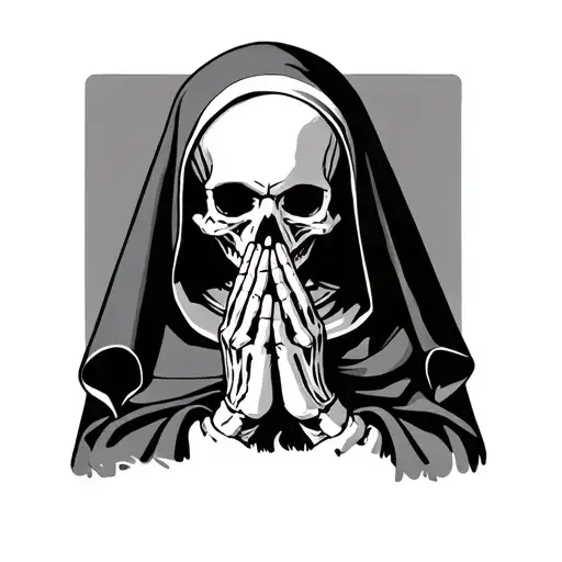skull nun pray hands skeleton holding tattoo design idea