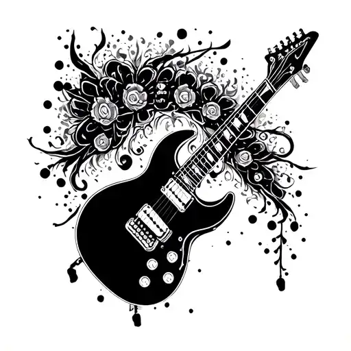black vertical electric guitar tattoo design idea