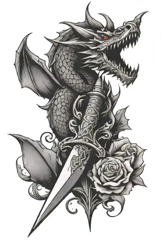 Dagger with a dragon circling like a Karma tattoo design idea