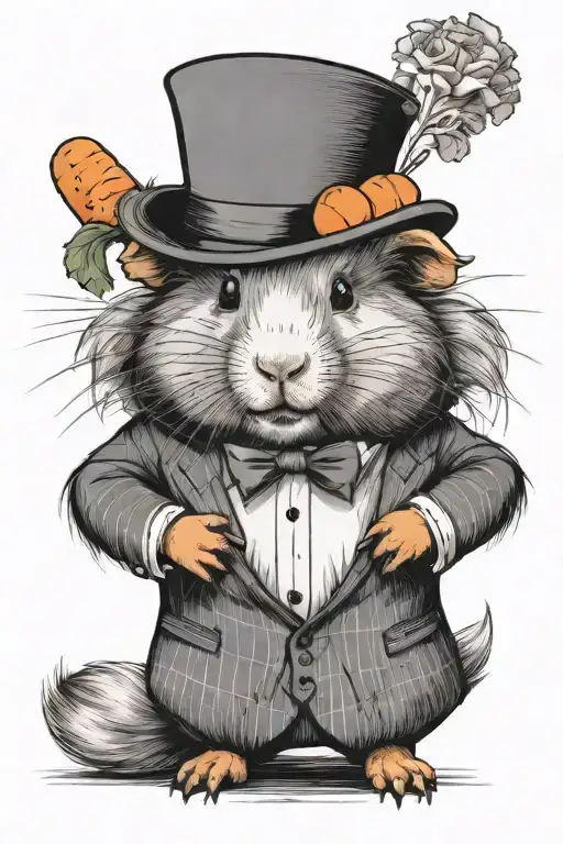 guinea pig with a three piece suit and a carrot tattoo design idea