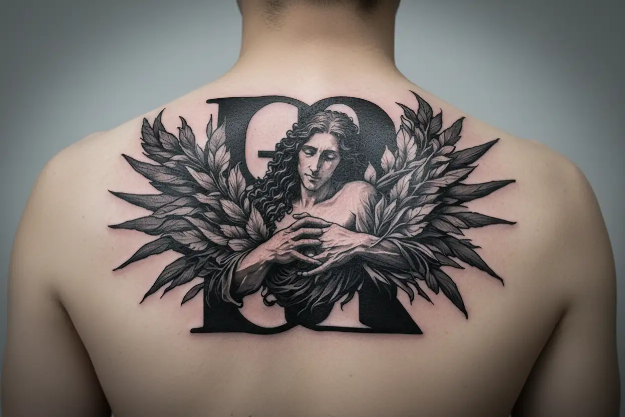 God Heals All Pain surrounded by black shading tattoo design idea