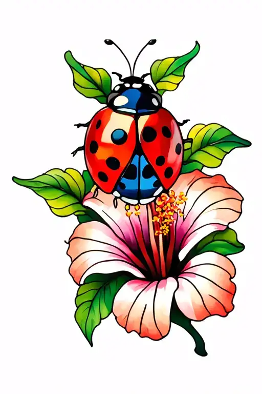 stained glass ladybug on a hibiscus flower tattoo design idea