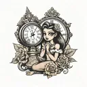 bratz and clock and pray tattoo design idea