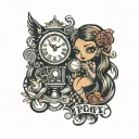 bratz and clock and pray tattoo design idea