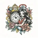 bratz and clock and pray tattoo design idea
