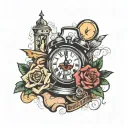 bratz and clock and pray tattoo design idea