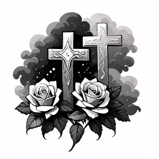 rossary beads 3 crosses rosses clouds floating and phillpians 4:13 tattoo design idea
