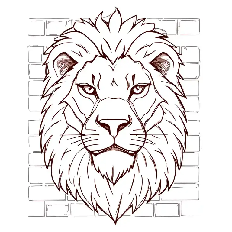 Lion face with bricks behind him tattoo design idea
