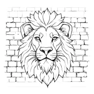 Lion face with bricks behind him tattoo design idea