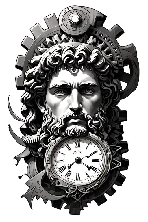 Combine elements of a Greek god and clock gears for a unique tattoo design tattoo design idea