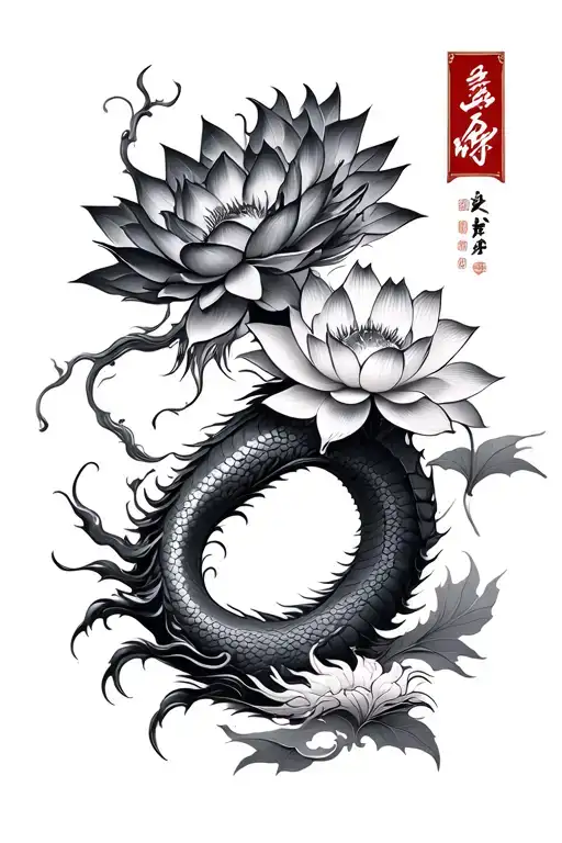 Japanese lotus flower and dragon tattoo featuring tattoo design idea