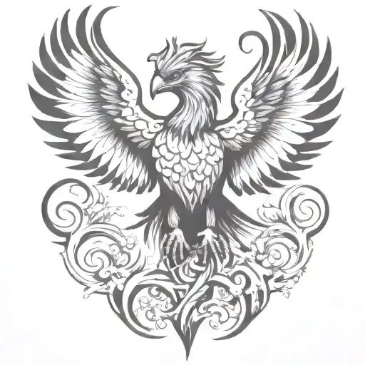 phoenix rising from the ashes with wings open tattoo design idea
