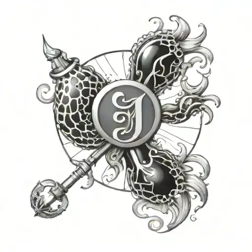 Cancer horoscope sign with letter J tattoo design idea