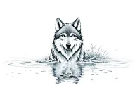Wolf looking mirror water reflection  tattoo design idea