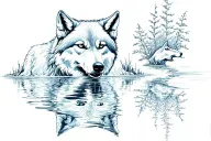 Wolf looking mirror water reflection  tattoo design idea