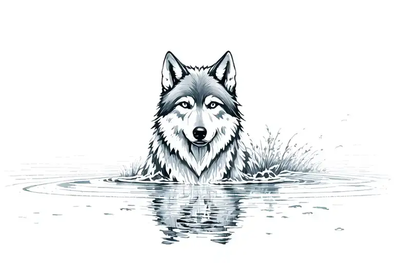 Wolf looking mirror water reflection  tattoo design idea