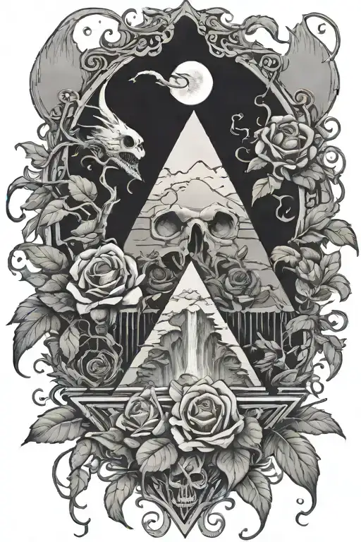 eyeball pyramid dragon roses skull tattoo design inspired tattoo with a big tree waterfall moon whale nasty bird snakes  tattoo design idea