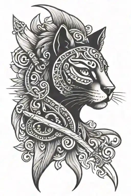 eye of horus, panther, girl, sword tattoo design idea