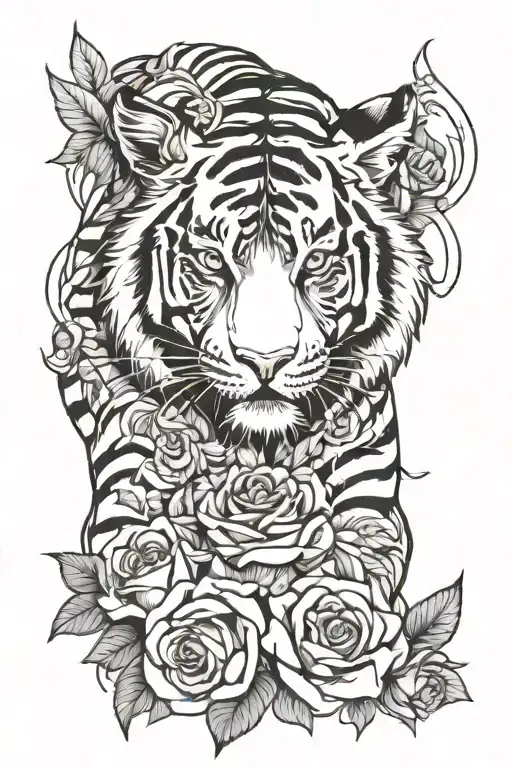 tiger stripes with roses around them in red tattoo design idea