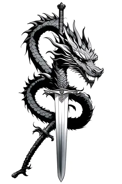 dragon wrapped around a katana sword tattoo design idea
