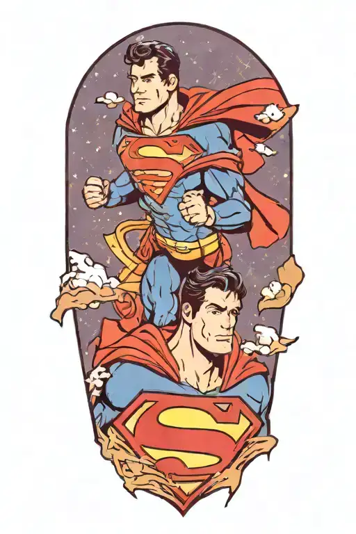 A mashup of Superman and supergirl flying together in space tattoo design idea