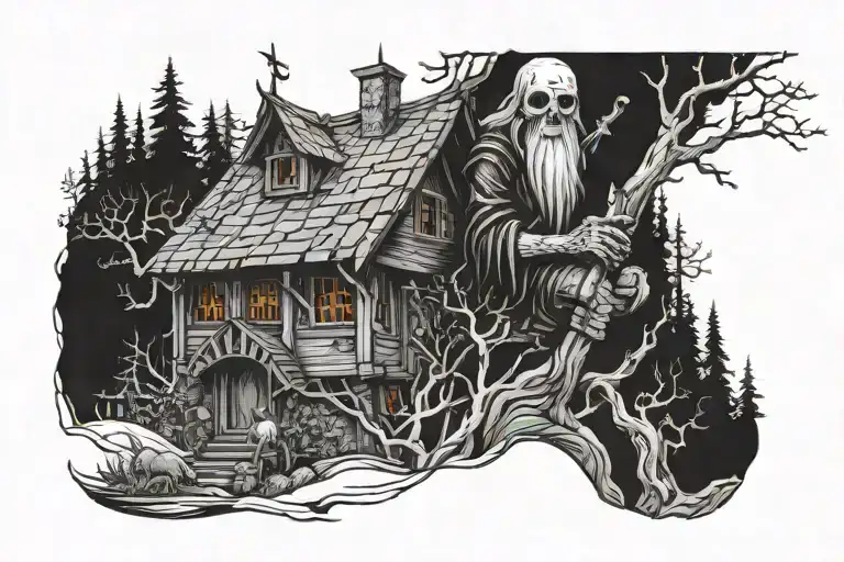 baba yaga across the bottom tattoo design idea