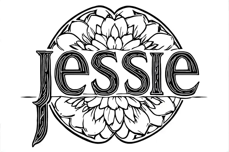 generate a large tattoo stencil with the name jessie in the middle to go on the back of a forearm for men tattoo design idea