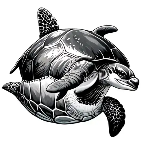 turtle and dolphin swimming tattoo design idea