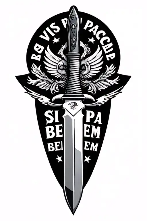 marine corps k bar knife surrounded the phrase "si vis pacem para bellem" tattoo design idea