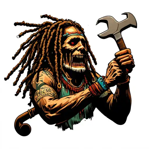 "Indigenous Plumbing " dreadlock Native American plumber holding a wrench tattoo design idea