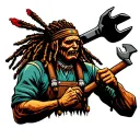 "Indigenous Plumbing " dreadlock Native American plumber holding a wrench tattoo design idea