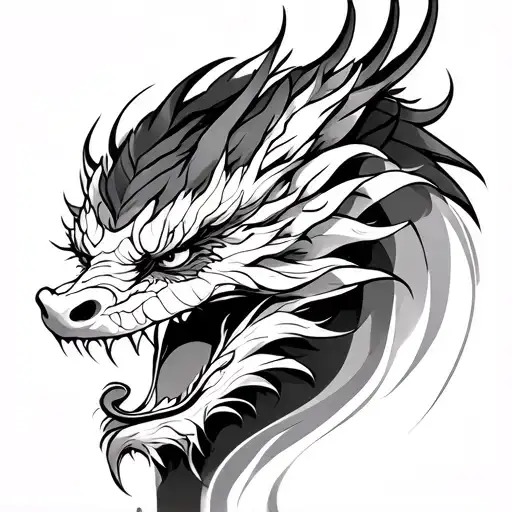 dragon and evil geisha face straight tattoo design idea