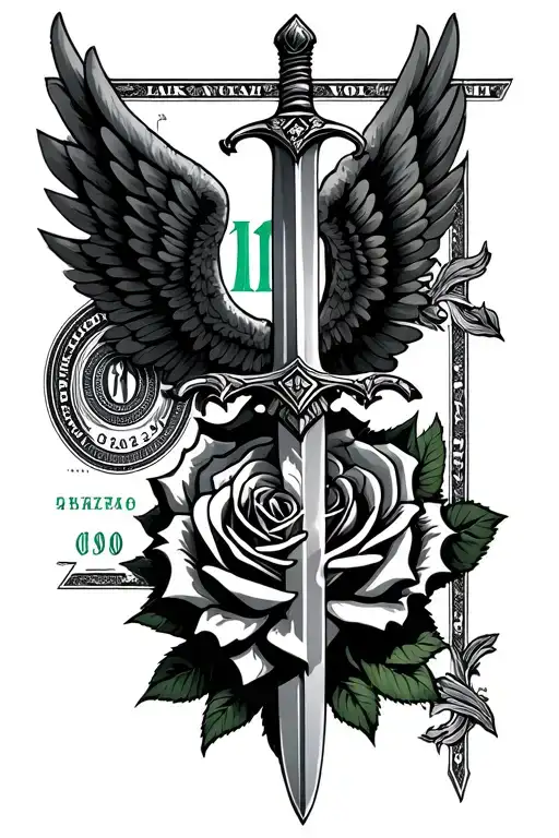Roses made in Dollar Bill Logo by Linkin Park, a Greek warrior with wings and a sword tattoo design idea