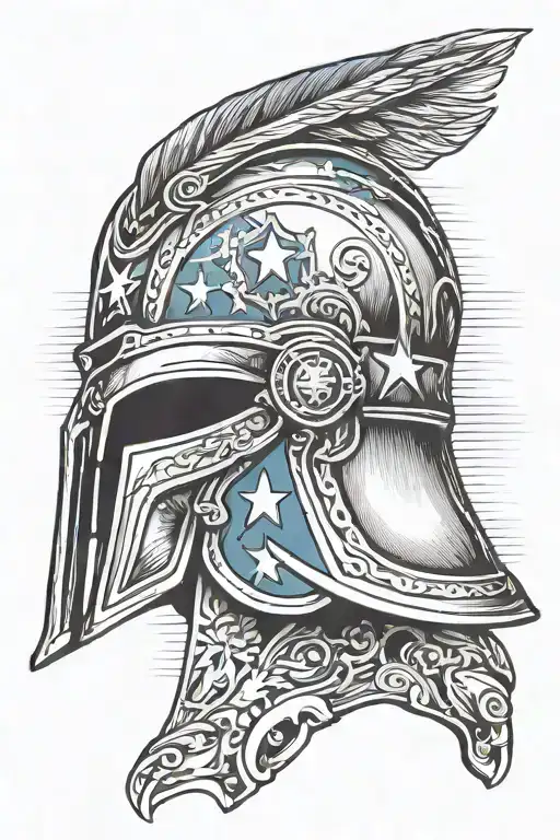 gladiator helmet with Texas flag with blue thin line tattoo tattoo design idea