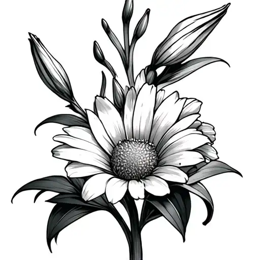Gladiolus And Daisy tattoo design idea