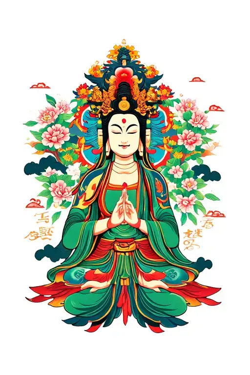 Himalayan culture, Tibetan Buddhism style, Green Tara, full back tattoo design idea