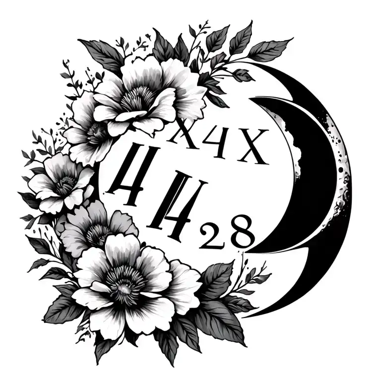 spine tatto with roman numerals for 04/28 and flowers lunar phases and shading and artistic  tattoo design idea