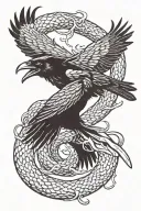 A raven and snake intertwined in a fight, symbolizing the struggle between life and death tattoo design idea