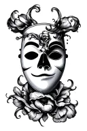 white mask inside a open mask with comedy and tragedy  tattoo design idea